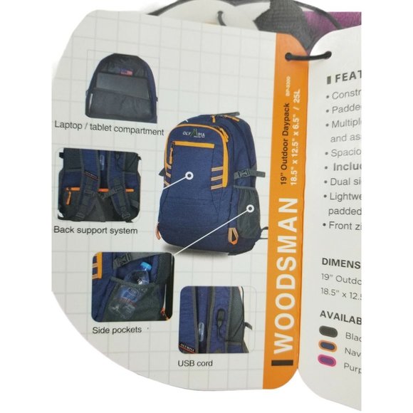 NEW OLYMPIA ADVENTURE TEAM WOODSMAN BACKPACK BOOKBAG 19" OUTDOOR DAYPACK - Picture 4 of 10